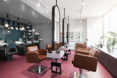Workplace makeup artist and hairdresser in beauty salon